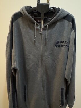 Vintage Harley-Davidson Big Logo Men's Dark Gray FullLZip Hoodie Size 2XL